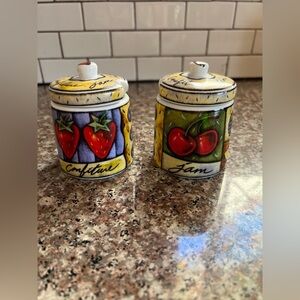 Vintage Colorful Pottery Jam Jelly Jars With Lids